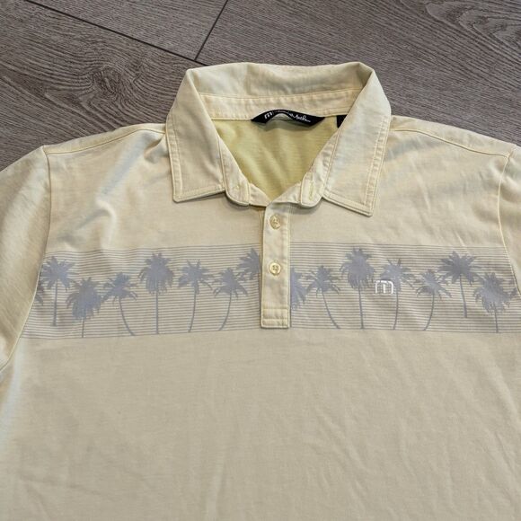 Travis Mathew Golf Polo Shirt Mens XL Yellow Performance Palm Tree Pattern - Picture 2 of 8